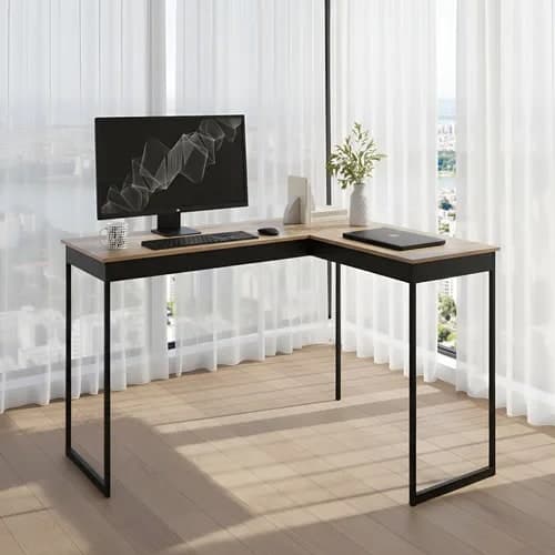 Mesa Em L De Canto Lamina Com Preto Escrivaninha Industrial Vintage Para Home Office E Escritório Design Nordico Mod: Pier2584 Sofa Sogude